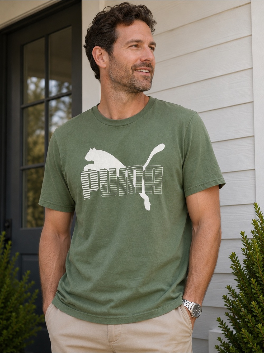 Puma Olive Green Cat Logo Tee